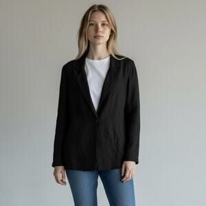 Halston Heritage Linen Blazer black size M Minimalist coastal chic office wear